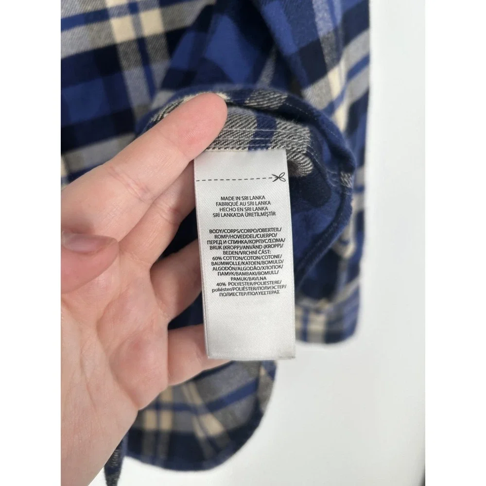 Polo Ralph Lauren Flannel Shirt Men Small White Blue Plaid Performance Button Up